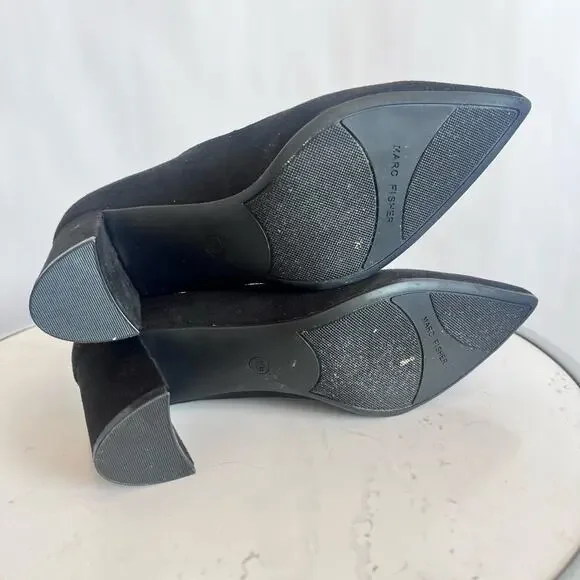 MARC FISHER ZALA BLOCK HEEL POINTY TOE HEEL WOMENS BLACK SUEDE SIZE 7 1/2 MEDIUM - Picture 8 of 12